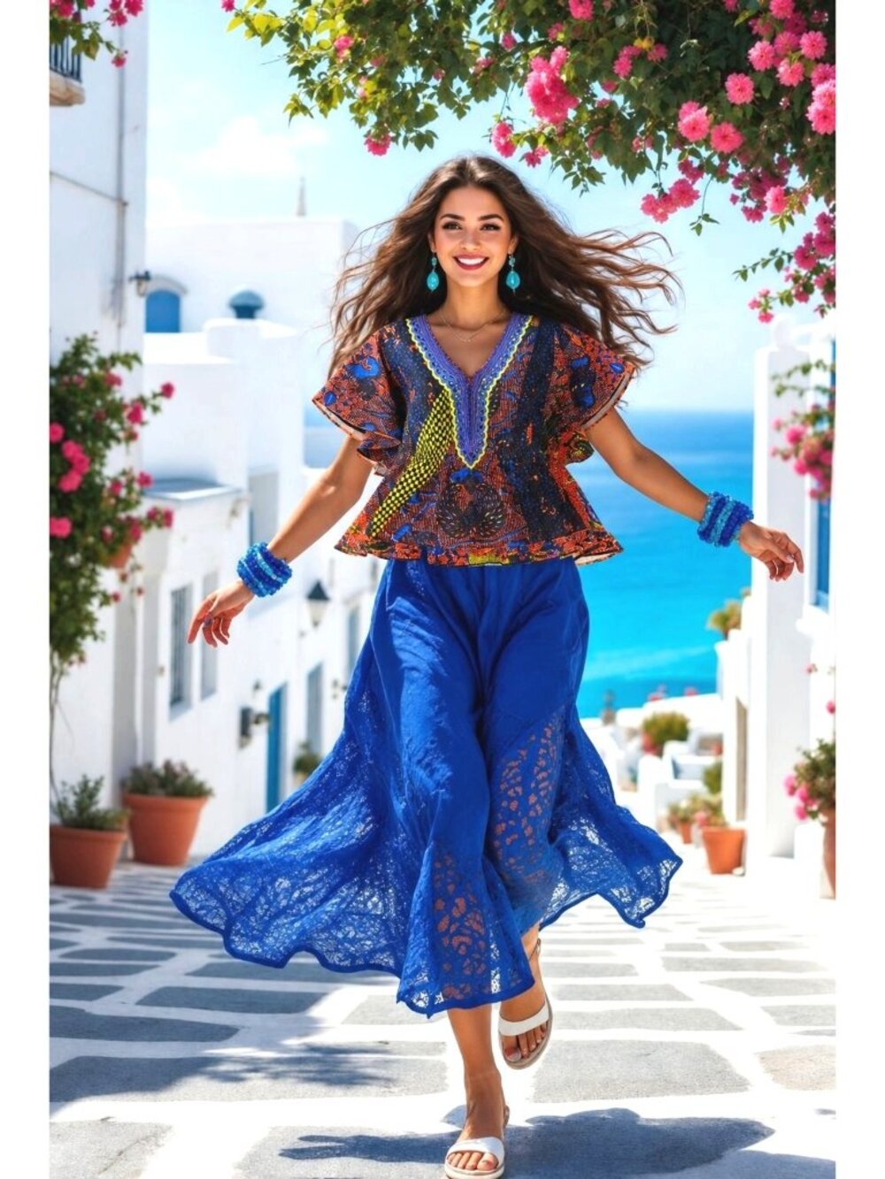 Classy City Chicks 3X Orange Blue African Print Dashiki Tunic Boho Festival Chic - Picture 2 of 10